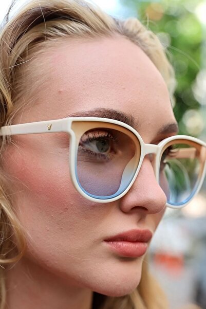 BirYıldızOl White Framed Y2K Large Frame Retro Women's Sunglasses