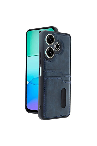 eco port حافظة ريدمي 13 4G من سارا - حافظة جلدية مع حامل بطاقات - أزرق داكن