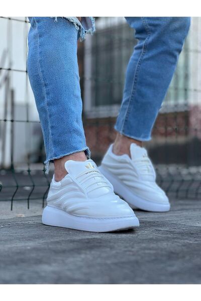 Wagoon WG094 حذاء كاجوال من الجلد الأبيض للرجال