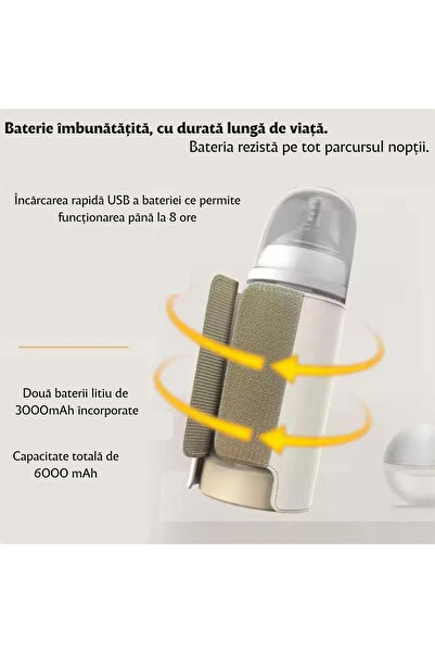Mirunia Incalzitor Biberoane Portabil, Incarcare tip USB-C, 6 Trepte de Temperatura, Lumina De Veghe,