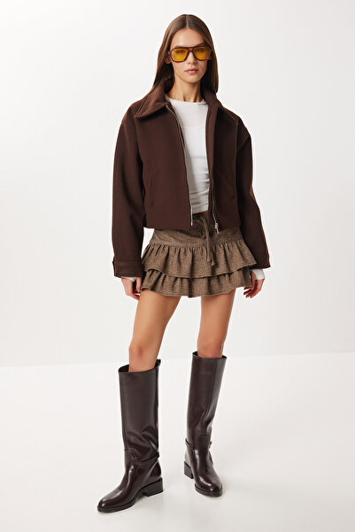 Lovelyİstanbul Polo Collar Zippered Cashmere Jacket Loh0015 Aci Brown