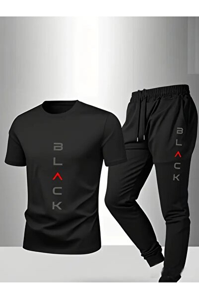 CLASİVA Modern Oversized Black Printed Sports Special Design Tracksuit Set