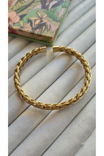 YİĞİTKARANAKSESUAR ÇELİK ALTIN RENK KALIN YASSI ÖRGÜ MODEL BİLEKLİK