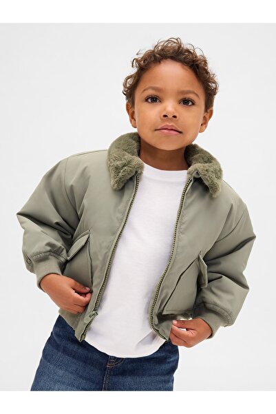 GAP Erkek Bebek Yeşil Suni Kürk Yaka Bomber Ceket