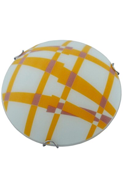 Spot Round Glass Ceiling Light 3xE27 White Matte with Orange Checks, Ø40cm