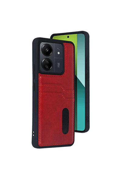 eco port حافظة جلدية لـ Redmi 13c من سارة مع بطاقة عمل - أحمر