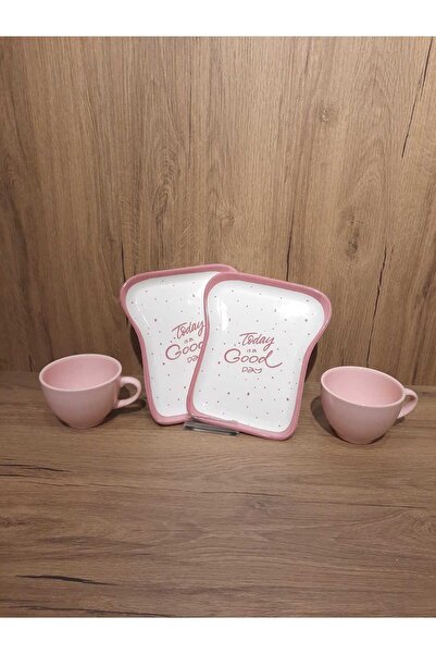 Keramika Breakfast Set for 2 Persons 4 Pieces Toast Plate and Teacup