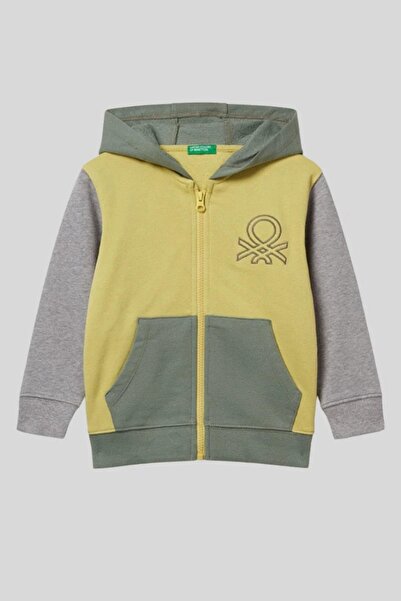 Benetton Erkek Bebek 1-6 Yaş Logo İşlemeli Kapüşonlu Hırka Yeşil