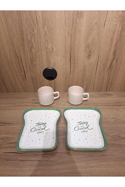 Keramika Breakfast Set for 2 Persons 4 Pieces Toast Plate and Teacup