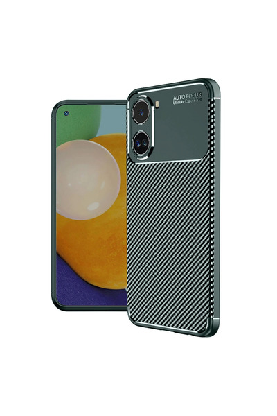 eco port غطاء متوافق مع هاتف Poco X7 Pro، غطاء كربوني بتركيز تلقائي - أخضر داكن