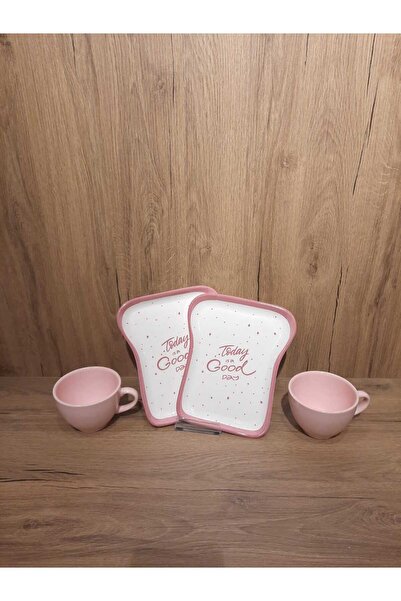 Keramika Breakfast Set for 2 Persons 4 Pieces Toast Plate and Teacup