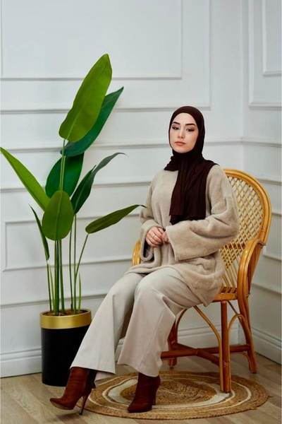 Gülşah collection Plush Textured Belted Sweater - Stone