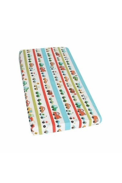 PRICHINDEL Cearșaf cu elastic, 120 x 60 cm, pătuț, culoare turcoaz, cu mașinuțe
