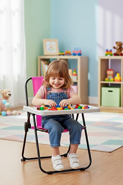 Exent 2–6 Yaş, Oyun Aktivite Masası, Çocuk Sandalyesi ve Masası Tak-Çıkar Masa-PEMBE