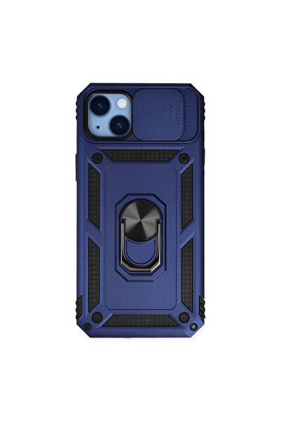 Marsilyan حافظة آيفون 14 بلس من السيليكون مع حلقة عدسة - أزرق داكن