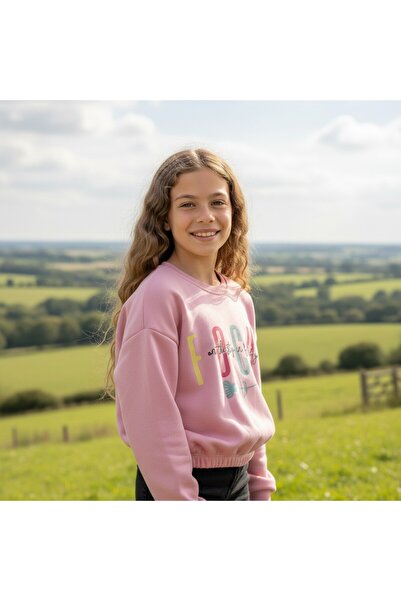 FESSHERA KİDS Φούτερ για κορίτσια με ελαστική μέση με λαιμόκοψη μακρυμάνικο με τύπωμα Χειμερινό βαμβακερό φούτερ