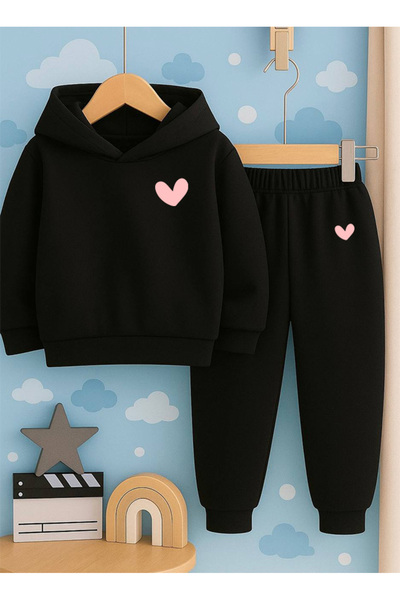 SVART WEAR Children Printed with Print Hoodie Hooded Sweatshirt and Sweatpants Set 3 Thread Ş Fleece-Lined Autumn/Winter