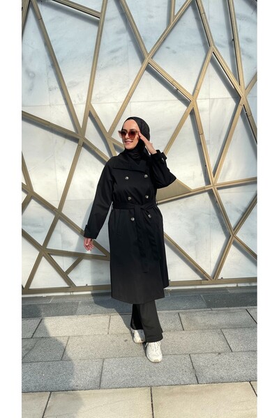 Thebomb Berre Lined Collar Detailed Long Buttoned Trench Coat with Detachable Belt