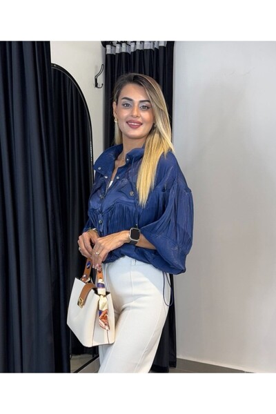 Klein Balıkçı Yakalı Çıt Çıt Cep Detaylı Tül Gömlek