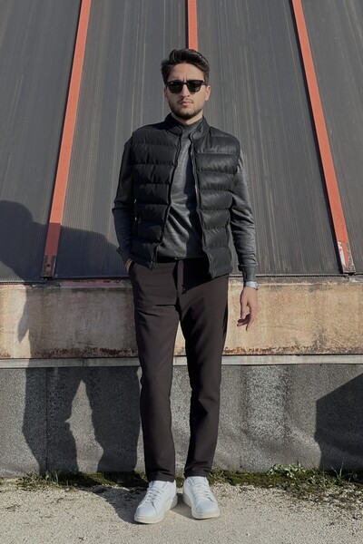 inpool Men'S, Stand-Up Collar, Slim-Fit, Water-Resistant, Leather Vest 2218