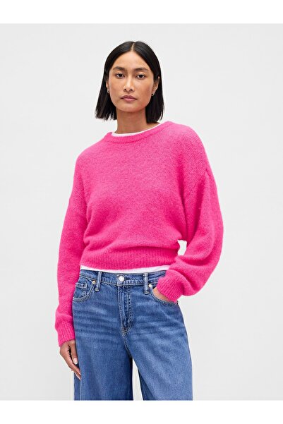 GAP Kadın Pembe Fuzzy Oversized Bisiklet Yaka Kazak