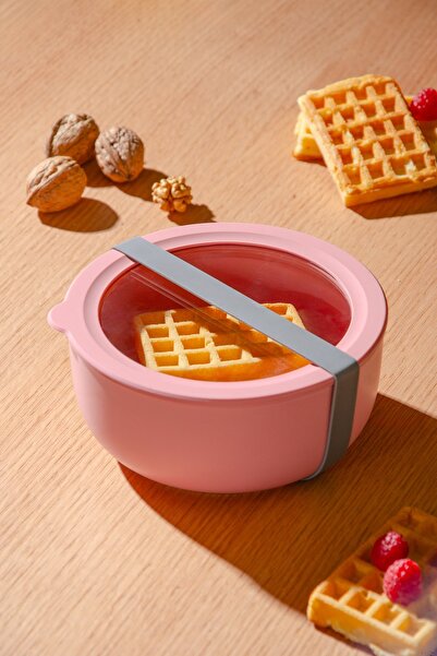 Le murano Moca Stoneware Airtight Storage Container with Transparent Lid 1000 ml | Pink