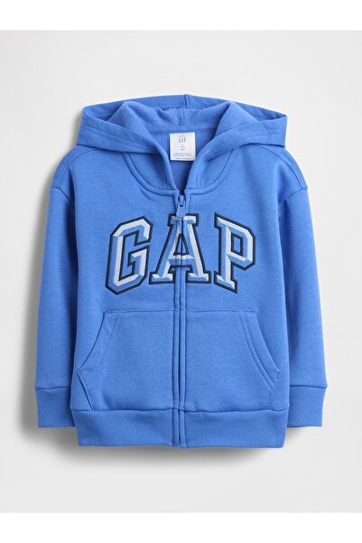 GAP Erkek Bebek Mavi Easy Logo Baskılı Fermuarlı Sweatshirt