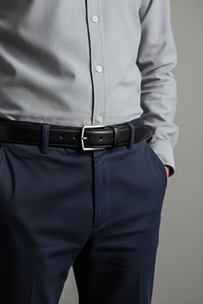 Gesa 100% Genuine Leather Men's Classic Suit Belt 3.5 cm Black