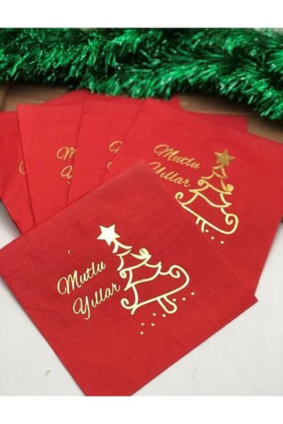 Party Fantasy Christmas Napkin with Gold Leaf Pine Tree Motif