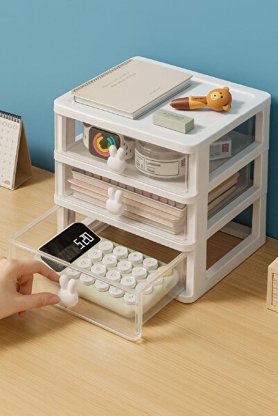 Lilya Home Bunny 3 Çekmeceli Makyaj Organizeri - Bölmeli Fırça Kozmetik Makya...