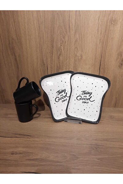 Keramika Breakfast Set for 2 Persons 4 Pieces Toast Plate and Teacup