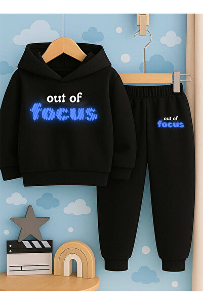 SVART WEAR Children Printed with Print Hoodie Hooded Sweatshirt and Sweatpants Set 3 Thread Ş Fleece-Lined Autumn/Winter