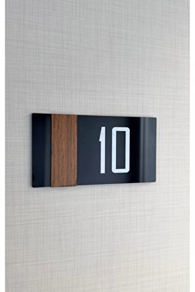 Yönline 2 Pieces Black Glossy Plexiglass with Walnut Stripe Pattern 13X7 cm Door Number Self-Adhesive