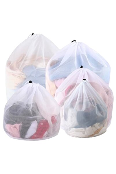 SINBINTA Set of 5 Delicate Laundry Washing Bags, Mesh, Reusable, Polyester, White