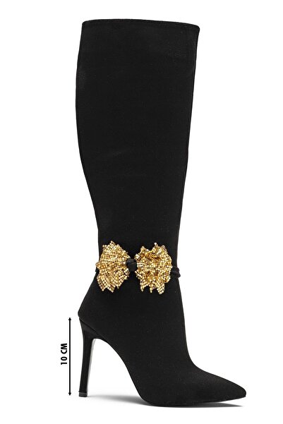 Dedos Γυναικείες μπότες βραδινού φόρεμα με ψηλό τακούνι με φερμουάρ και λεπτομέρεια με αγκράφα 1200