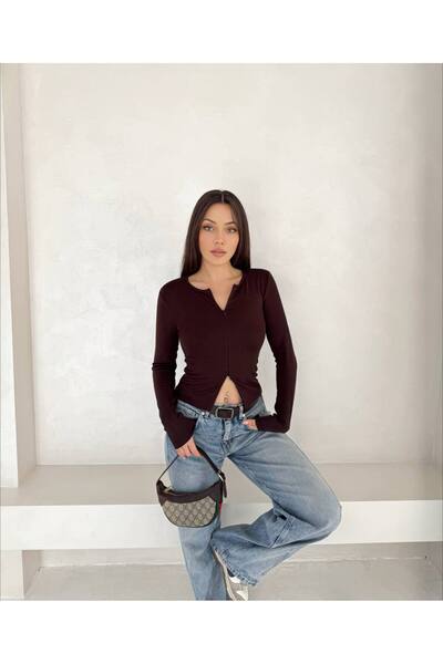 Aida Fashion Fermuarlı uzun kol bluz