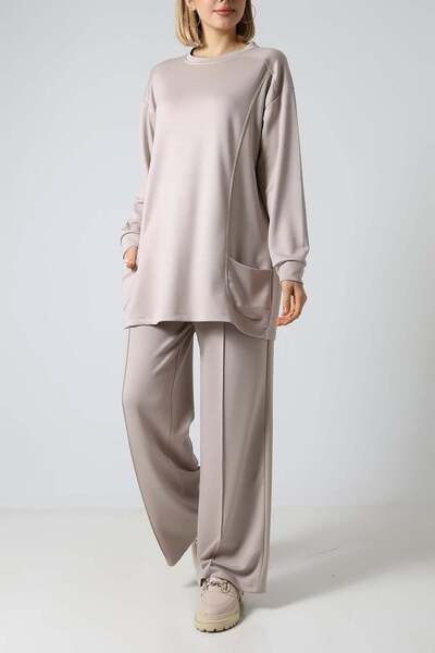 Sabr Plain Polyviscose Pocketed Tunic & Pants Two-Piece Set – Casual Chic Com...