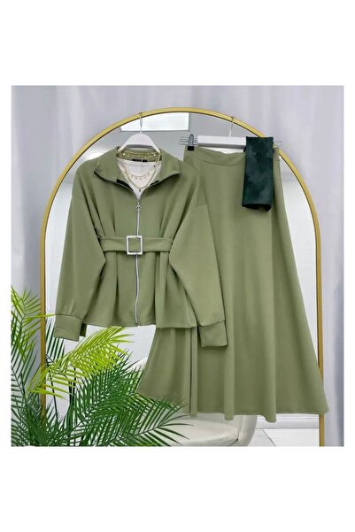 YILMAZBARMAZ Women's Belted Skirt Suit