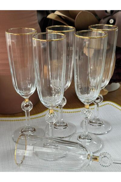MD MİMOZA DEKOR Crystal Coffee Side Flute Water Glass / Gold / Presentation / Soda Glass / Goblet / Set of 6 / 150 ml