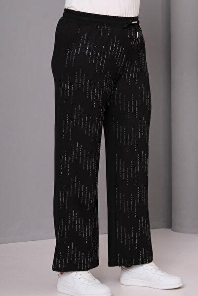 Ebsumu Women's Plus Size Premium Stone Printed Black Bottom Tracksuit