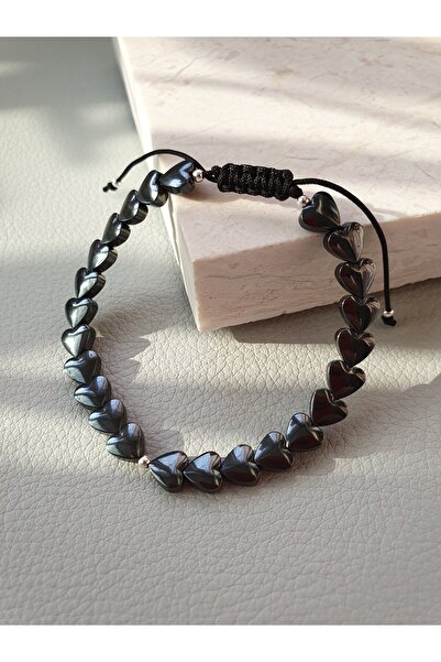 Abundo Adjustable bracelet made of hematite hearts and 925 silver balls