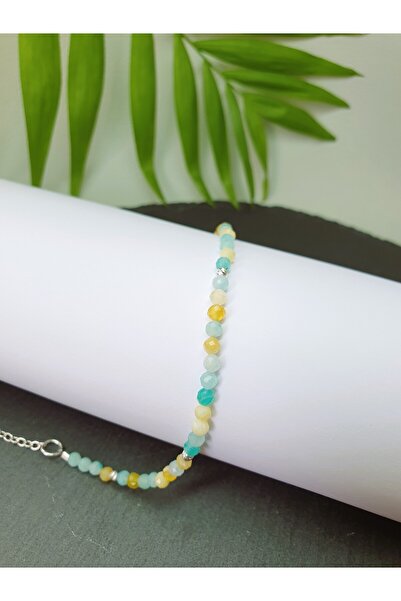 Abundo Bratara din mix de pietre de amazonit si opal galben cu argint 925, 17 cm