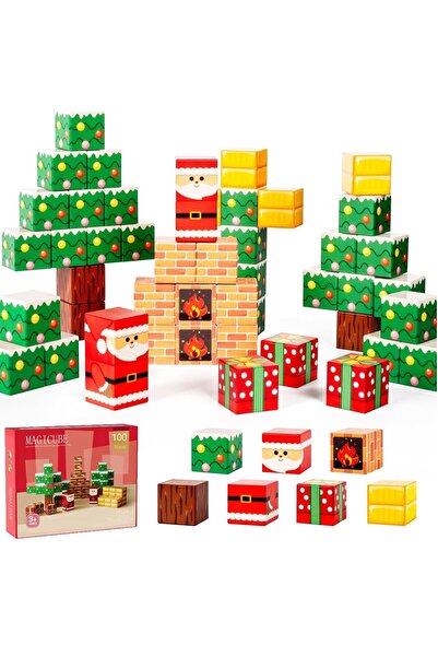 sallma Magnetic construction blocks, 64 pcs, Minecraft-compatible, STEM educational toy, Christmas theme, 3