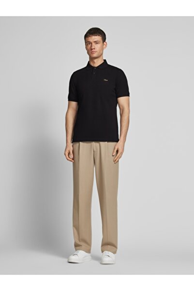 s.Oliver Men's polo shirt, 100% cotton, with logo, Black