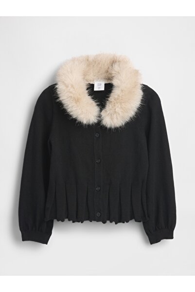 GAP Kız Bebek Siyah Suni Kürk Yaka Hırka