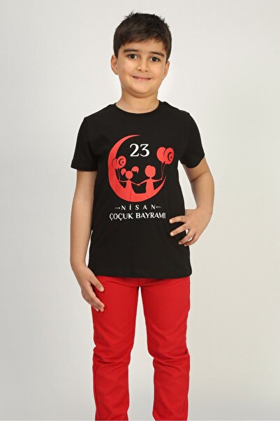 Toontoy تي شيرت بأكمام قصيرة وياقة دائرية للجنسين من 23 أبريل مطبوع