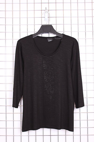 YXL COLLECTION Women's Plus Size Lycra Flared Stone Print Three Quarter Sleeve (4 Season) Mother Combed Cotton Blouse - Black