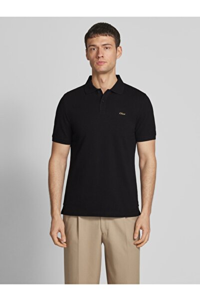s.Oliver Men's polo shirt, 100% cotton, with logo, Black