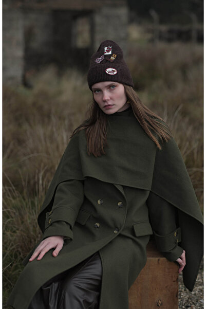 Fatma Atasoy Oversize Atkılı Haki Kaşmir Kaban