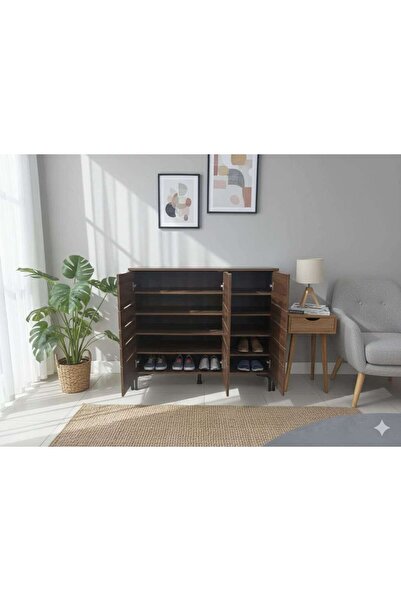 Generic Ricky Shoe Cabinet | 3-Door Wooden Shoe Organiser Coffee colour 100cm